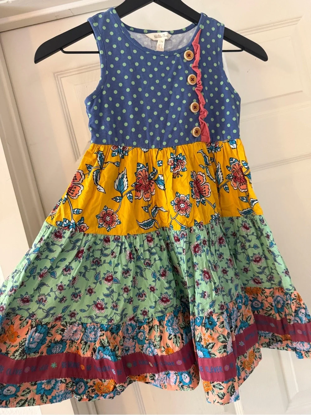 Matilda Jane Polka Dot & Floral Tiered Dress in Navy, Yellow, Green boho
